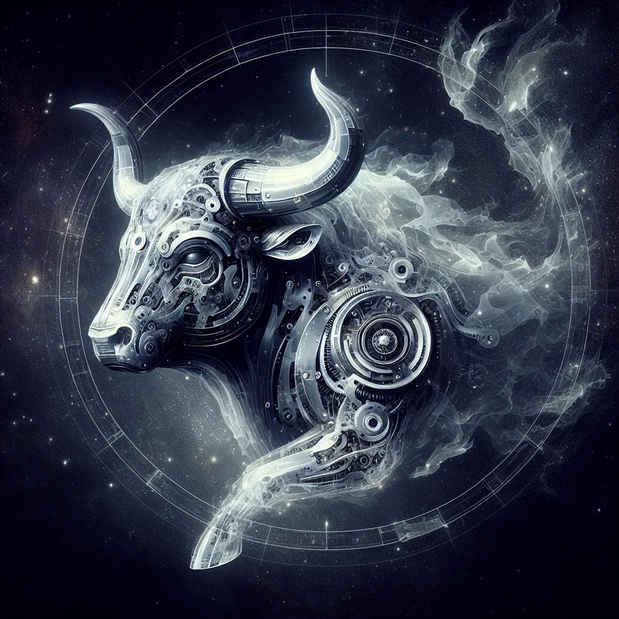 DALL-E 3: dark shot, ethereal semi-ghost taurus, biomechanical details, hyperdetailed, metal
