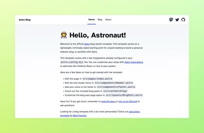 How the blog looks out of the box